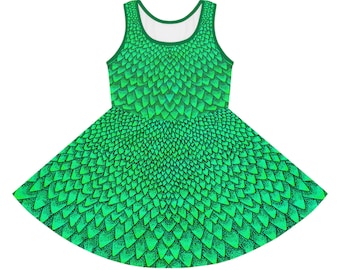Girls' Scaly Green Sundress, Perfect for Summer Playdates, Outdoor Adventures, Birthdays, And More!