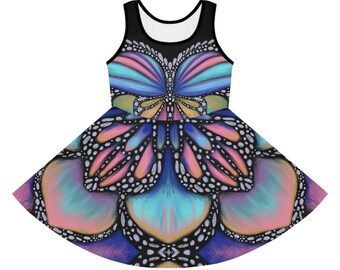 Butterfly Dreams Sundress, Colorful Girls' Dress, Summer Dress for Kids, Butterfly Print Dress, Vacation Outfit, Gifts for Girls