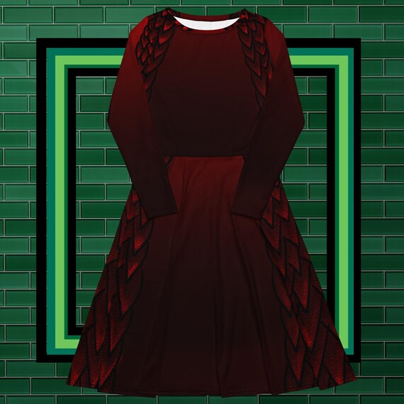 red dragon scale dress Red dragon scales long sleeve midi dress