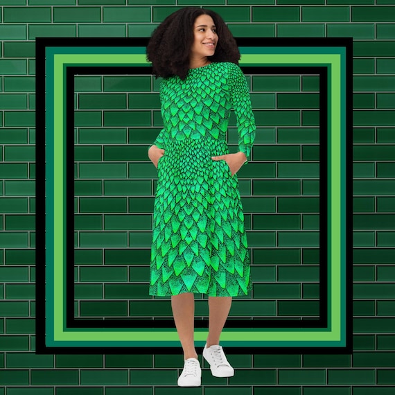 Green Dragon Scales long sleeve midi dress Green Dragon Scales long sleeve midi dress