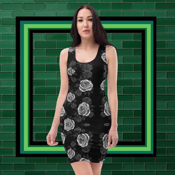 Gothic inspired Black and White roses Bodycon dress Gothic inspired Black and White roses Bodycon dress