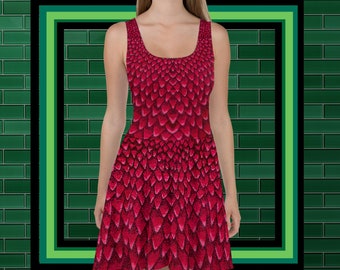 Vestido skater con escamas de dragón rojo