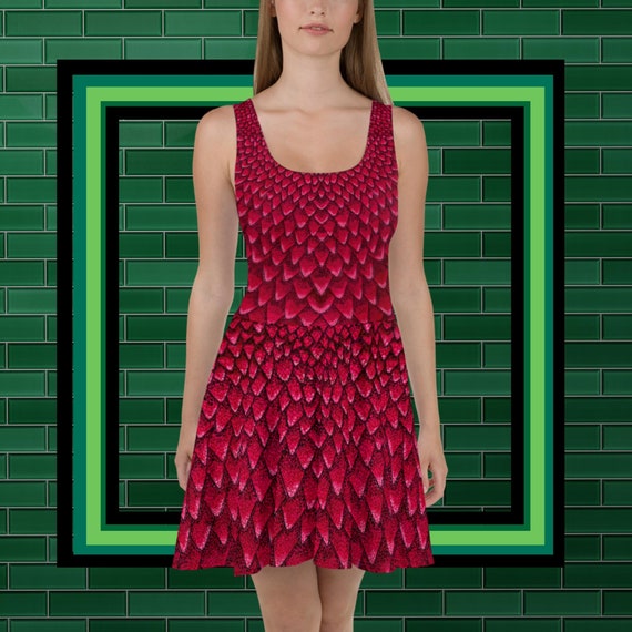 Red Dragon Scales Skater Dress