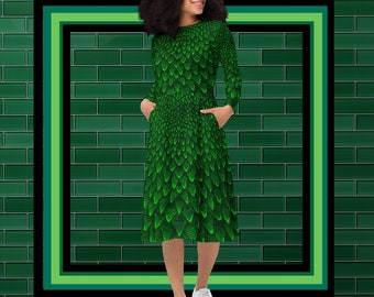 Green Dragon Scales Midi Dress With Long Sleeves and Pockets, Fantasy  Cosplay Dress - Etsy