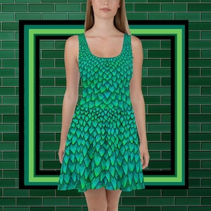 Teal Dragon Scales Skater Dress