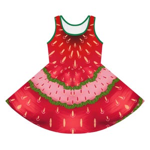 Fruity Girls&#39; Sleeveless Sundress, Summer Dress, Floral Dress, Birthday Outfit, Playful Sundress, Girls&#39; Party Wear, Vacation Clothing