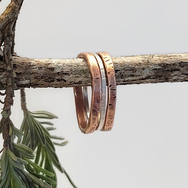 Stackable Silver and Copper Bands Hand Crafted Stacking Mixed Metal Rings Gift for Her Gift For Him Stack Rings