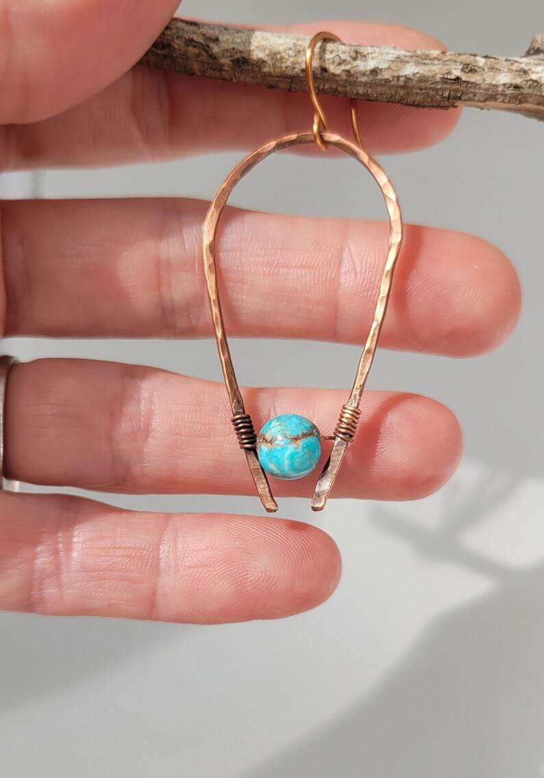 Copper Earrings With Ocean Blue Jasper Bead Gift for Her Etsy