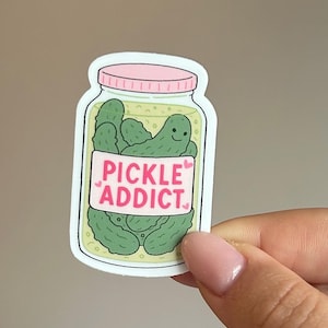 pickle addict sticker, cute, girly pop, adorable, funny meme, waterproof, weatherproof