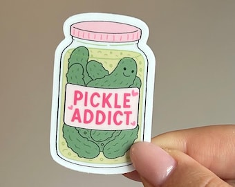pickle addict sticker, cute, girly pop, adorable, funny meme, waterproof, weatherproof