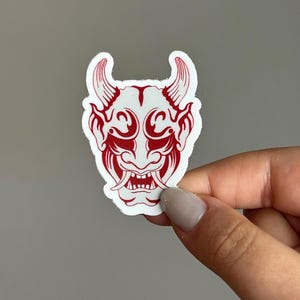 Oni Mask sticker, eng, Japans, gothic, emo, waterdichte, weerbestendige sticker