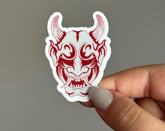 Oni Mask sticker, eng, Japans, gothic, emo, waterdichte, weerbestendige sticker