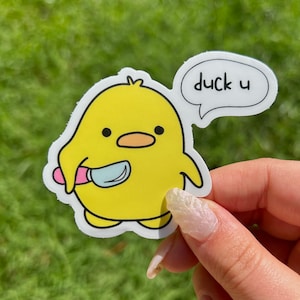 Ente Sie Aufkleber mit einem Messer, kleine Ente, niedlicher Aufkleber, lustiger Aufkleber, entzückend, kawaii Aufkleber, wasserdicht, meme Aufkleber, modischer Aufkleber