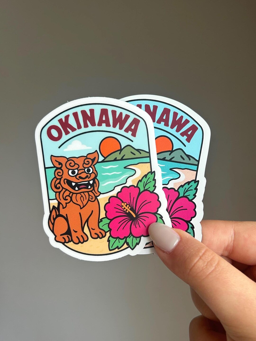 Okinawa Beach With Shisa Sticker and Magnet Set, Okinawa Ocean ...
