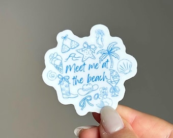 meet me at the beach sticker, beach, summer, cute, adorable, funny meme, waterproof, weatherproof
