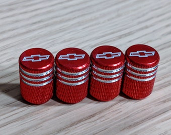 4x Tire Dust Caps Wheel Air Valve Stem Screw Covers Chevy Chevrolet Red