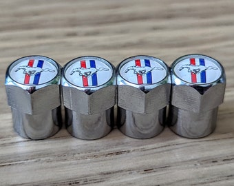4x Tire Dust Caps Wheel Air Valve Stem Screw Covers Ford Mustang