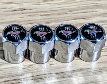 4x Tire Dust Caps Wheel Air Valve Stem Screw Covers Ford Mustang