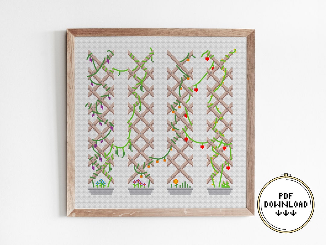 Creeper Trellis Cross Stitch Pattern Gardening Criss Stitch Potted
