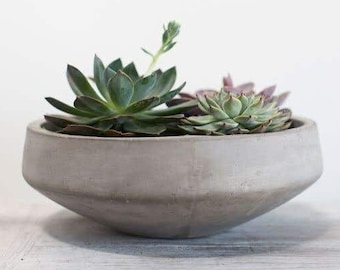 Grey Concrete Bowl, Flower Pot, Grey Concrete Planter, Indoor/Outdoor Planter, Newport Low Bowl, Floral Decor, Farmhouse Decor, Accent Decor