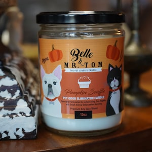 Pumpkin Souffle: Pet Odor Eliminator Candle, Soy Blend, Pumpkin, Brown Sugar, Molasses, and Spices, Pet Lovers Candle, Handcrafted Candle