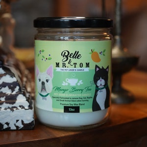 Mango Berry Tea Pet Odor Eliminator Candle, Soy Blend, Mango Nectar, Bergamot Tea, Key Lime, Passionfruit, Papaya, and Magnolia Blooms Scent