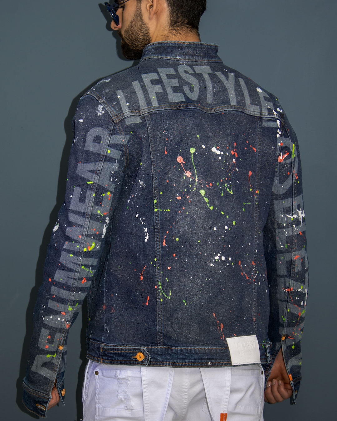 Neon Paint Splatter Denim Jacket Slim Fit Etsy