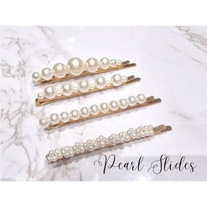 Set of 2 embellished pearl gold Hair clips slides pins barrettes