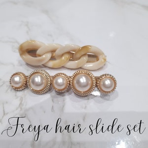 minimalist classic gold Pearl & ivory knot barrette clip set, Pearl Hair clip slide , hair clips, vintage pearl style wedding