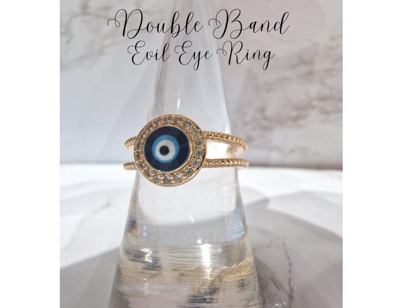 Minimalist Evil Eye Ring, Dainty Evil Eye Band Ring, Protector Third Eye Adjustable Rings, Evil Eye Charm Ring, 925k Silver, Birthday Gift