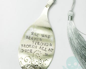 Antique Silverplate Flatware Bookmark - She was BRAVE