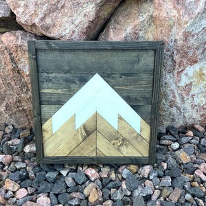 Handmade Mountain Wood Wall Art Decor - Single Wood Mountain (Dark Frame)