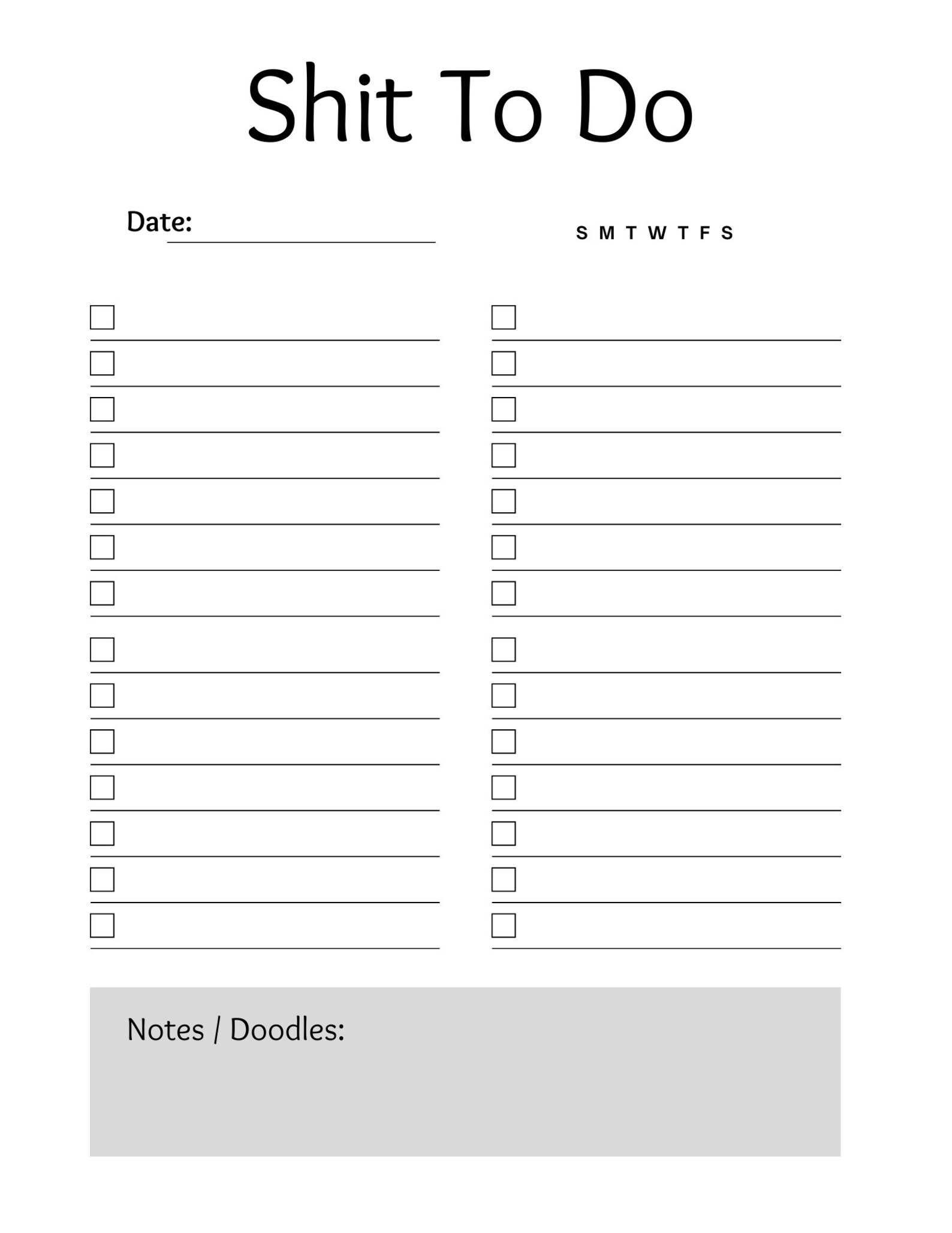 Shit To-do Checklist Printable Template for Daily Chores - Etsy