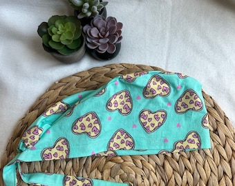 Turquoise Pizza Scrub Cap, Surgical Cap, Dental Scrub Cap, Cute scrub cap, Scrub Cap Long Hair, Scrub cap tie bag