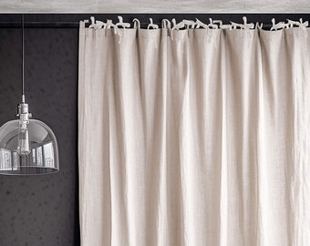 Tie top linen curtains - linen curtains bedroom - shabby chic curtains - linen tie top panel - tie top linen curtains for living room
