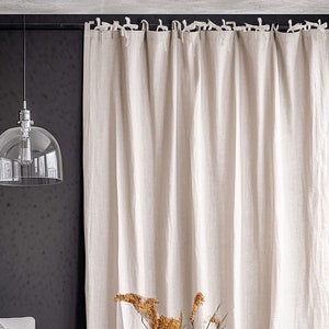 Tie top linen curtains - linen curtains bedroom - shabby chic curtains - linen tie top panel - tie top linen curtains for living room