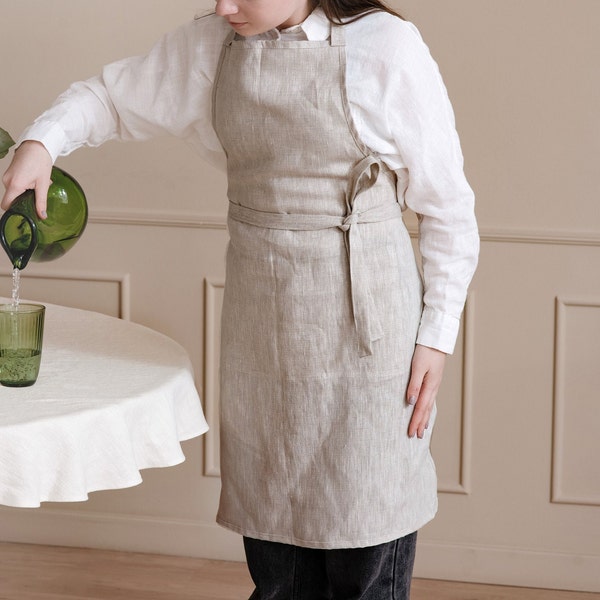 Linen Apron for Women, linen apron with pockets, full apron soft linen apron with pockets, Cooking apron, Gardening apron, woodworking apron