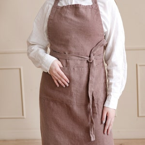 Linen Apron for Women, linen apron with pockets, full apron soft linen apron with pockets, Cooking apron, Gardening apron, woodworking apron Woodrose