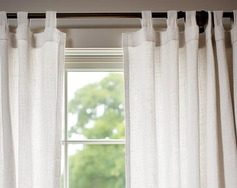 Tab top linen curtains - linen curtains bedroom - linen tab top curtain panel - tab top linen curtains for living room - farmhouse curtains