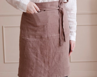 Linen Half Apron for Women apron with Pockets - wrap around apron - half apron Baking, Crafting apron, Cooking apron waist - bistro apron