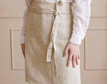 Linen Half Apron for Women | Cooking and Baking Apron with Pockets | Handmade Half Linen Apron | Stylish and Functional Aprons for Women