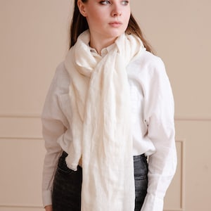 Ivory Linen Scarf Lightweight, Soft, Breathable Unisex Stonewashed Linen Scarf for Women and Men Versatile Accessory for Any Occasion image 1