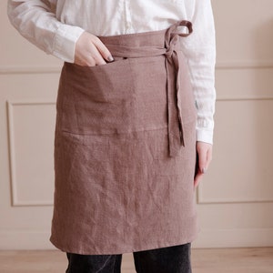 Linen Half Apron for Women apron with Pockets wrap around apron half apron Baking, Crafting apron, Cooking apron waist bistro apron Woodrose