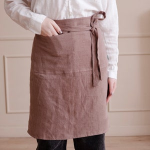 Linen Half Apron for Women apron with Pockets - wrap around apron - half apron Baking, Crafting apron, Cooking apron waist - bistro apron