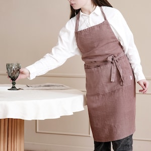 Linen adjustable apron with pockets. Adjustable classic apron for women and men, linen apron with adjustable ties, kitchen apron women