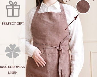 Linen apron bbq apron, gardening apron with pockets, cooking apron for women and men, gift for mom and grandma. Barista apron, chef apron