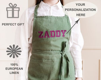 Personalized apron linen embroidered apron for women, custom linen apron for women, baking apron with pockets, linen apron with embroidery