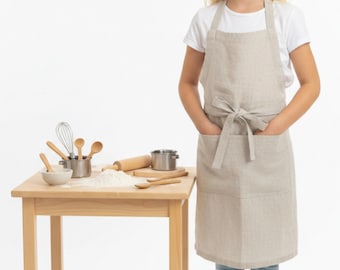 Adjustable Kids Linen Apron - Soft, Durable, With Front Pockets