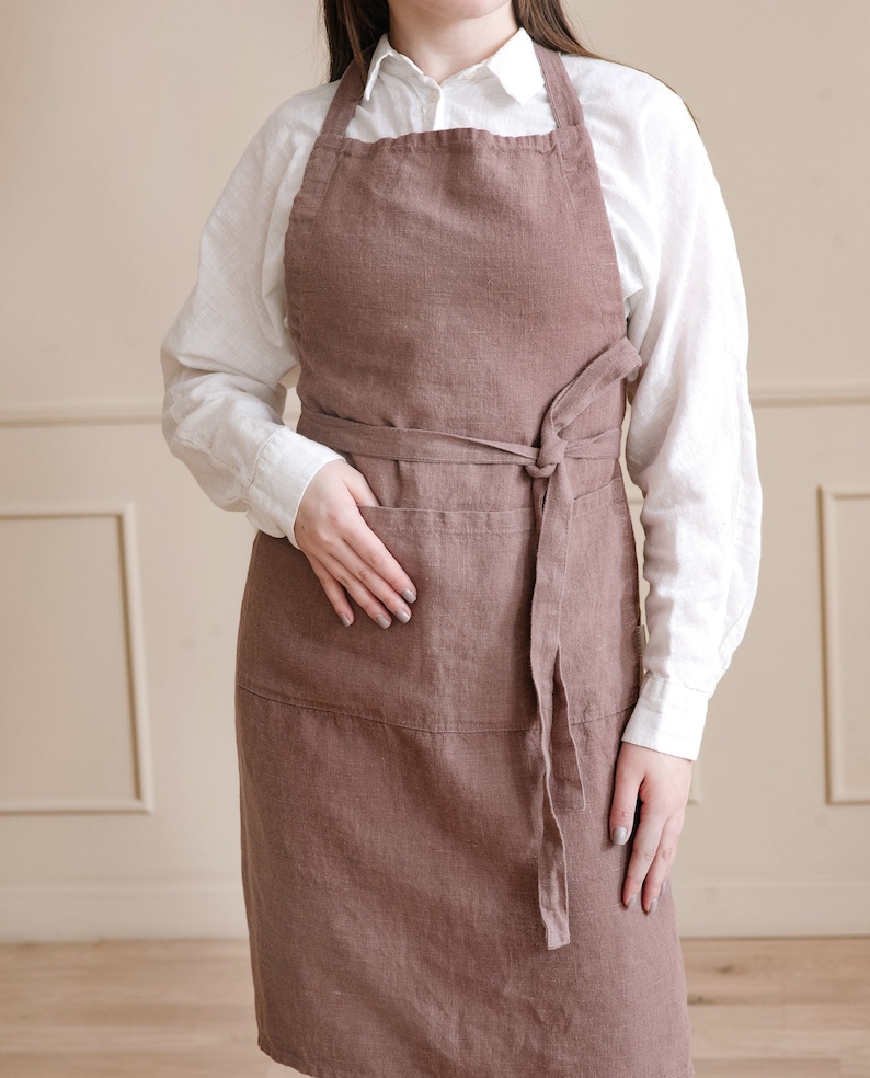 Linen Apron for Women, linen apron with pockets, full apron soft linen apron with pockets, Cooking apron, Gardening apron, woodworking apron Woodrose