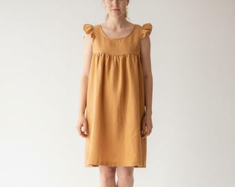 Ruffle Sleeve Linen Nightgown – 100% European Linen Sleepwear for Women | Handmade Organic Loungewear Dress